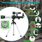 Educational space toy for boys and girls highlighting the built-in directional compass for outdoor navigation.