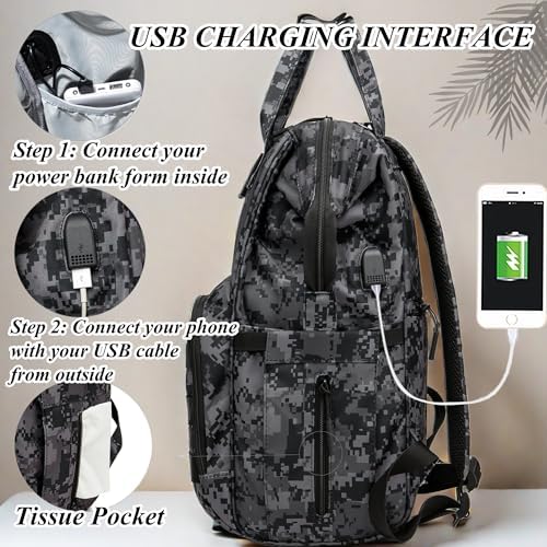 Qwreoia dad and mom diaper bag showing USB charging port feature