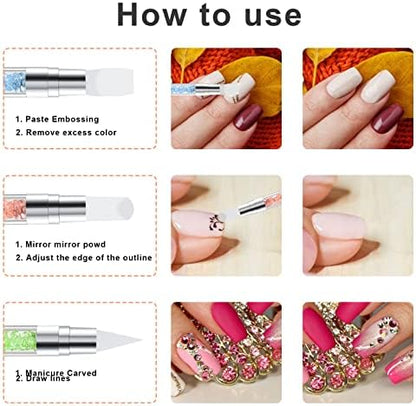 Silicone brushes being used for intricate resin nail art detailing