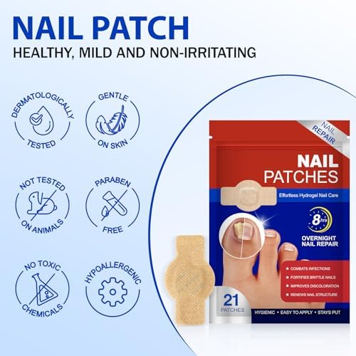 Step by step application of hypoallergenic nail repair patches for sensitive skin.