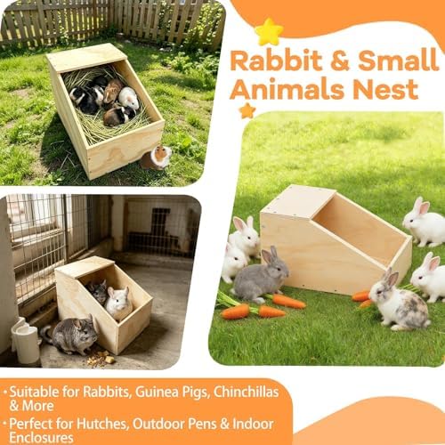 Wooden Rabbit Nesting Box, Small Animal Hutch Hideout, Breeding Shelter & Burrow Den Alternative for Rabbits, Guinea Pigs, Chinchillas or Other Small Pets(16x11x11 in) - Image 7