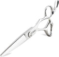 Kinsaro professional hair cutting scissors front view showcasing premium silver finish