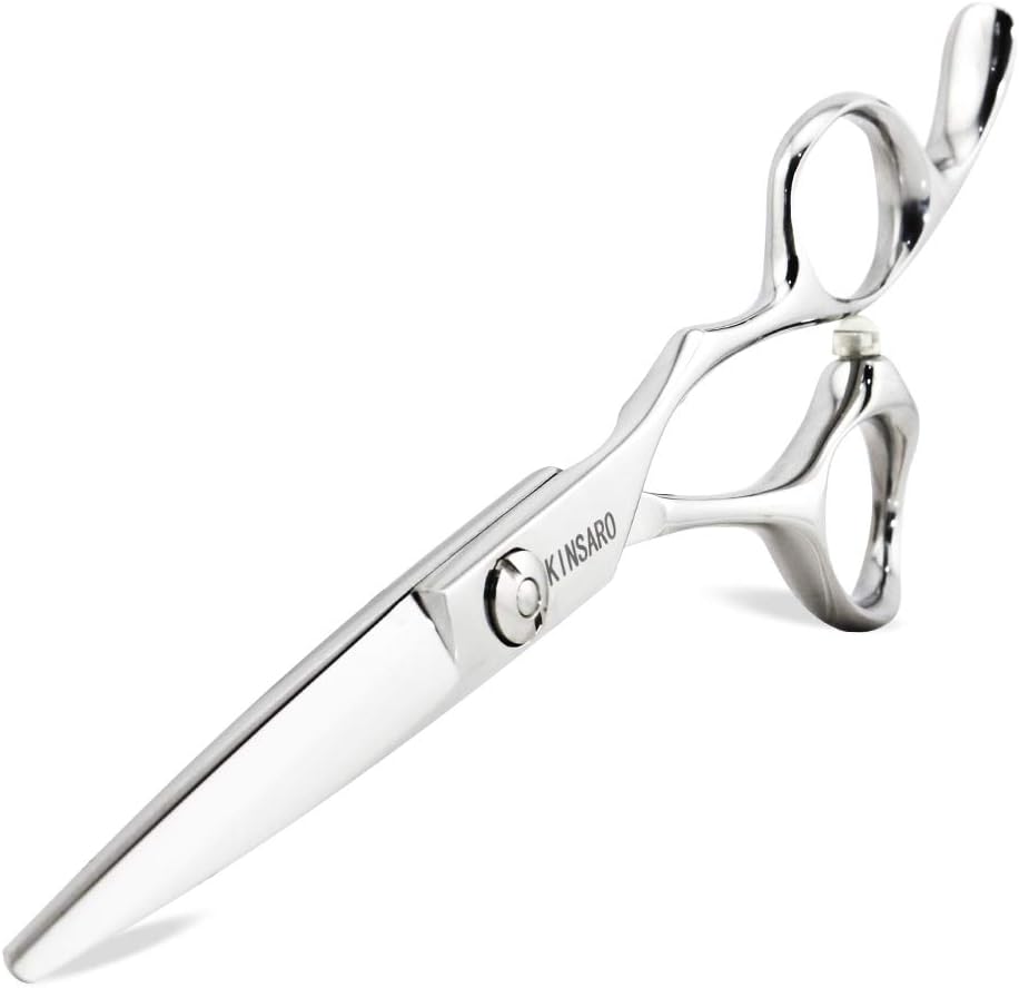 Kinsaro professional hair cutting scissors front view showcasing premium silver finish