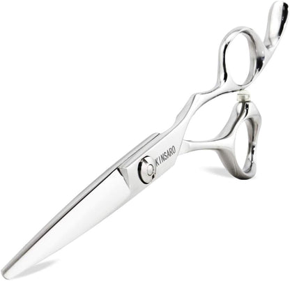 Kinsaro professional hair cutting scissors front view showcasing premium silver finish