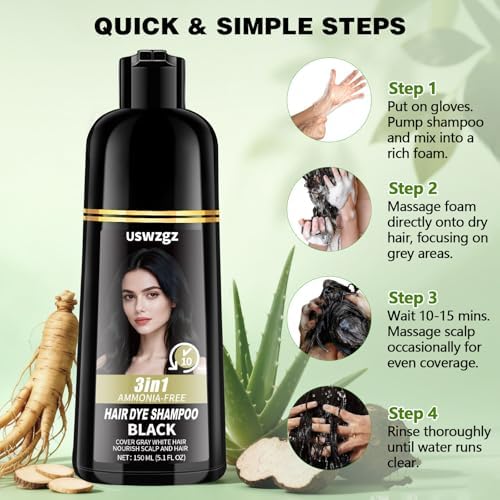 Model showing shiny black hair after using the natural gray coverage shampoo