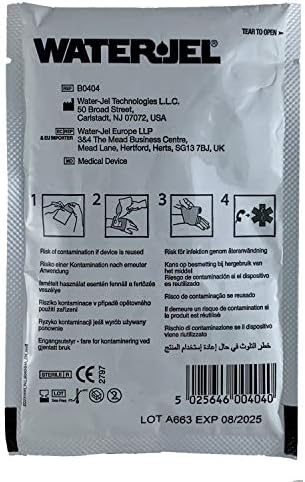 Water-Jel first responder emergency gel-soaked dressing for thermal burn relief.