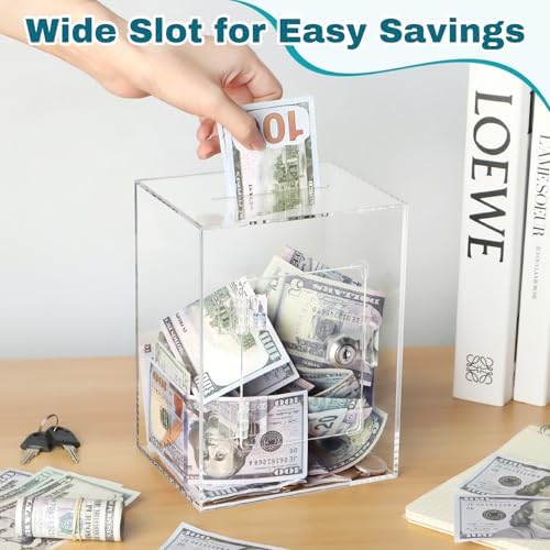 Imeepa clear savings jar displayed on a modern home desk showcasing its elegant decorative appeal.