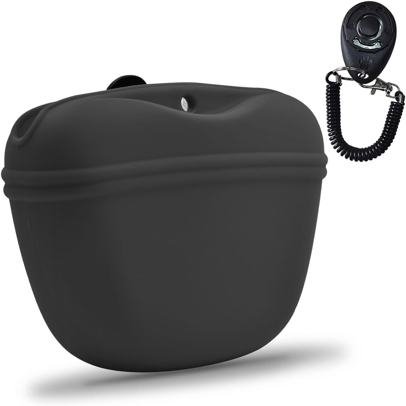 AUDWUD silicone dog treat pouch front view showing dark grey color and belt clip
