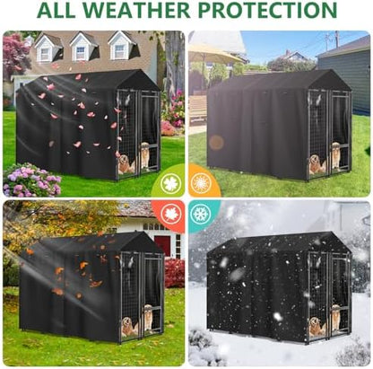 Side perspective of black universal fit crate canopy with side zippers open for pet access