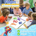 Premium silicone material sensory sticks being twisted and bent to demonstrate durability