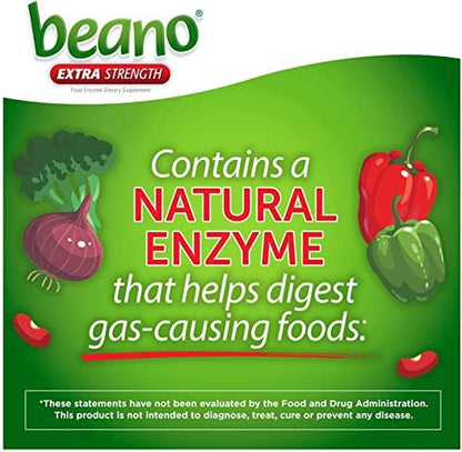Beano extra strength alpha galactosidase supplement for anti gas and bloating relief