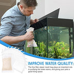Reusable nylon filter media bags placed next to a freshwater fish tank setup