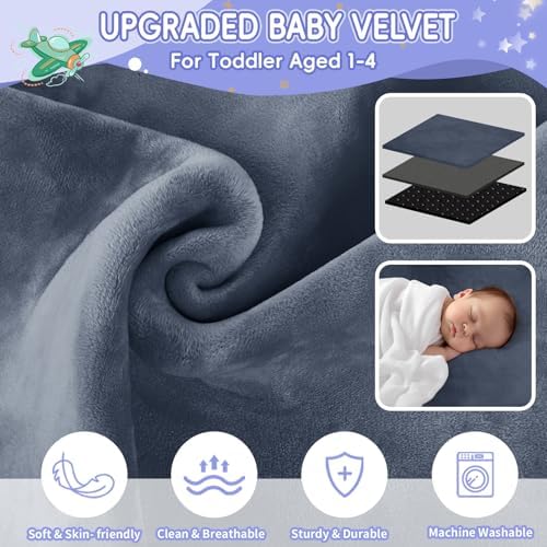 Gocozy kids travel essentials kit displaying the soft grey fabric bed alongside the included reusable sticker book.