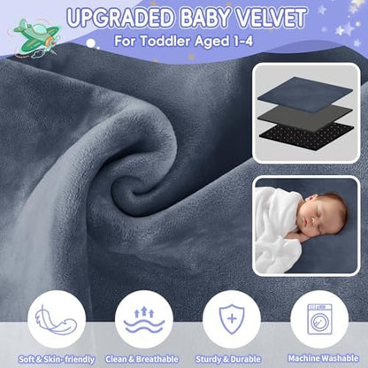 Gocozy kids travel essentials kit displaying the soft grey fabric bed alongside the included reusable sticker book.