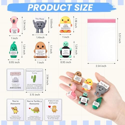 Gejoy emotional support dolls arranged neatly alongside their matching motivational message cards