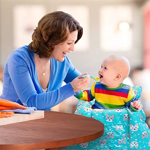 Extra large baby cart cushion with adjustable safety harness buckled securely.