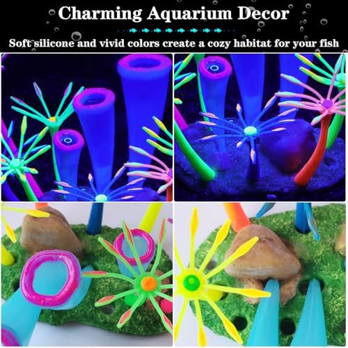 Purple artificial soft coral plant ornament inside a small fish bowl