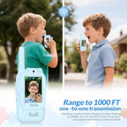 Mafiti video intercom devices for kids arranged neatly with their included matching neck lanyards.