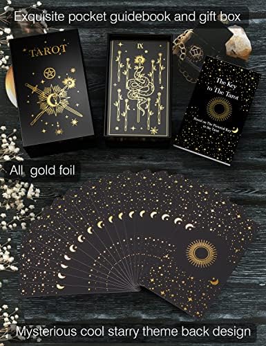 Back view of the WJPC gold foil tarot cards with starry night design