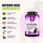 Biodora Resveratrol 1600 milligrams supplement ingredients side profile