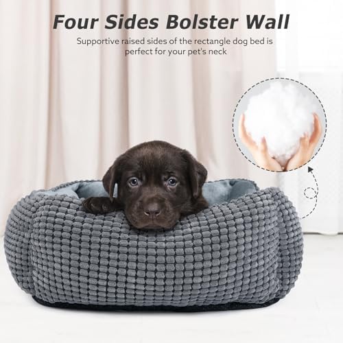MIXJOY Dog Bed for Large Medium Small Dogs, Rectangle Washable Sleeping Puppy Bed, Soft Calming Cat Beds for Indoor Cats, Orthopedic Pet Sofa Bed, Anti-Slip Bottom with Multiple Size (20'', Grey) - Image 4