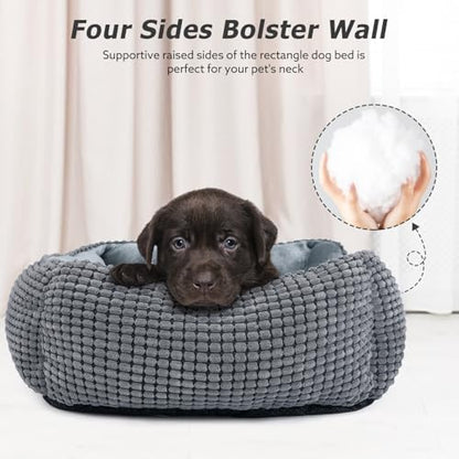 MIXJOY Dog Bed for Large Medium Small Dogs, Rectangle Washable Sleeping Puppy Bed, Soft Calming Cat Beds for Indoor Cats, Orthopedic Pet Sofa Bed, Anti-Slip Bottom with Multiple Size (20'', Grey) - Image 4