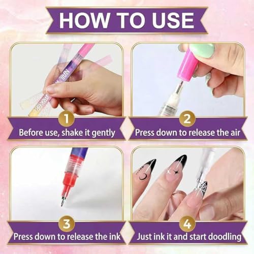 Close up of waterproof nail art pen tip on acrylic nail