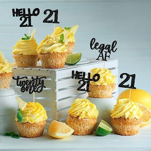 Gyufise Hello 21 and Twenty One sparkly dessert picks used on a luxury party platter