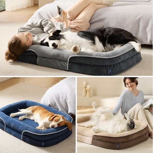 Bedsure Orthopedic Dog Beds Large Sized Dog - 360 degrees Oval Bolster Large Dogs Bed for Senior Dogs with Waterproof Washable Cover, Big Comfort Pet Sofa Couch with Ultra-Soft Fleece, Grey, 35" - Image 6