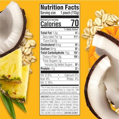 HAPPYTOT plant based dairy free toddler pouch nutritional facts and organic certification labels
