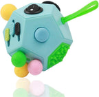 WCZC 12 sided fidget cube blue color front view showcasing the joystick and clickable buttons.