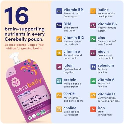 Child holding a Cerebelly organic smoothie pouch
