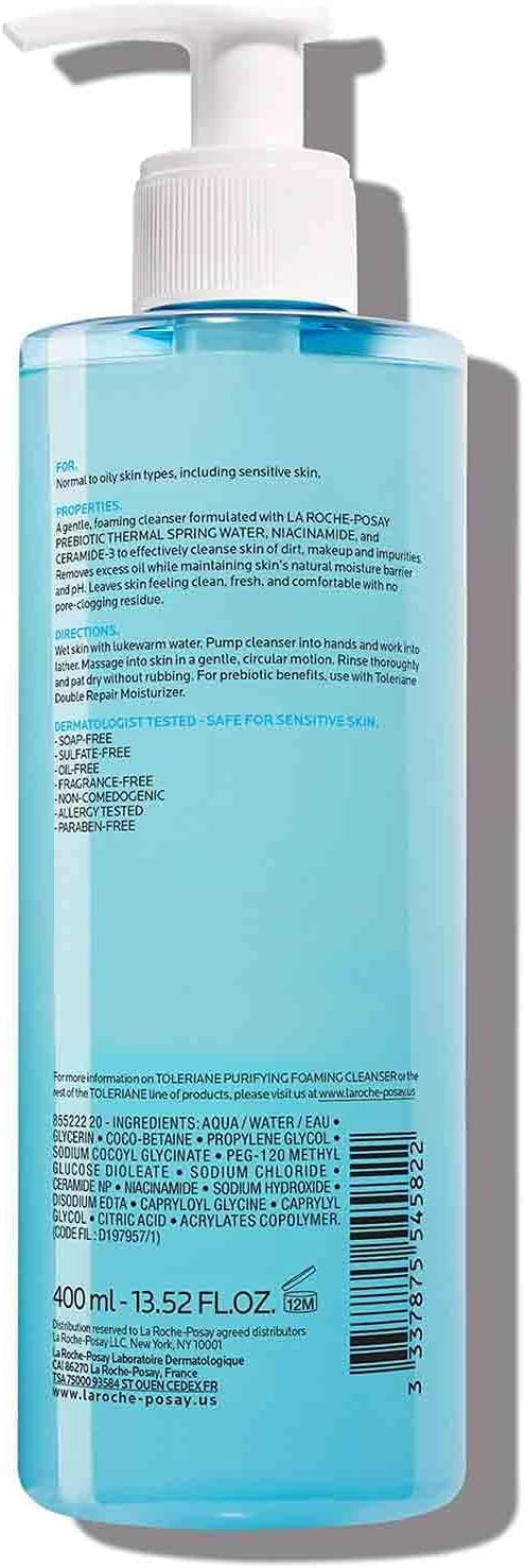 La Roche-Posay Toleriane Purifying Foaming Facial Cleanser bottle back label