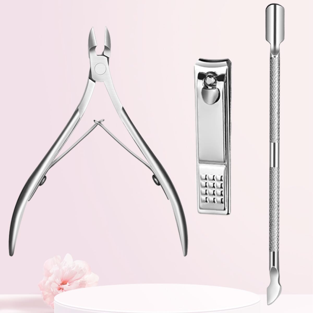 JKN Art 3 pieces cuticle trimmer and pusher set front view