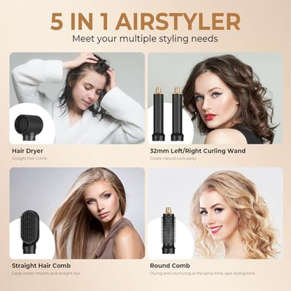 UKYITU multi-functional air styler showing the control buttons and three speed temperature settings close up.