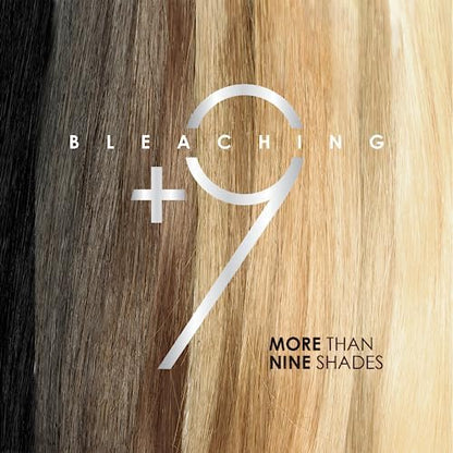 Hellawell Professionals Blondish Plex Plus 9 premium salon hair bleach highlighting the nine levels of lift feature.