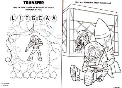 Bendon Pixar Toy Story activity book showing thick premium paper quality and detailed puzzle pages