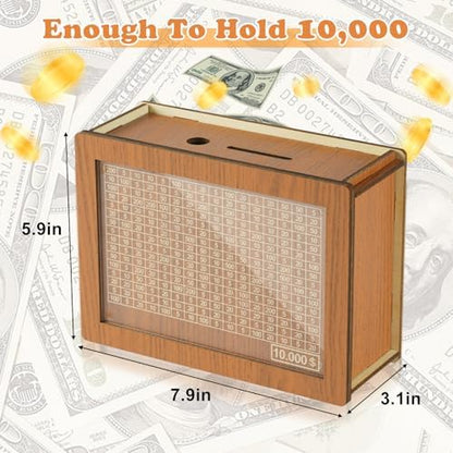 CVLDM brown wooden money bank for adults highlighting the flat pack design before easy assembly.