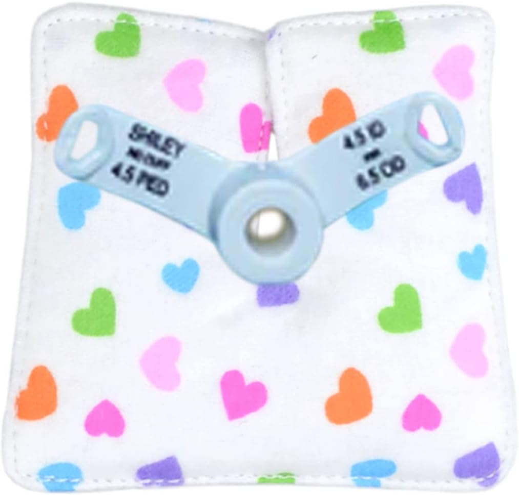Rainbowstar Reusable Trach Pads 6 Pack front view showing heart pattern and blue clip.