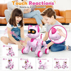 Side view of Uiopy electronic pink kitten showing mechanical legs