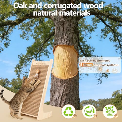 Side angle showing the space saving vertical design of the wooden cat furniture