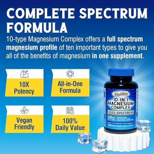 Vitalibre chelated magnesium capsules displayed next to the bottle highlighting non GMO and vegan attributes