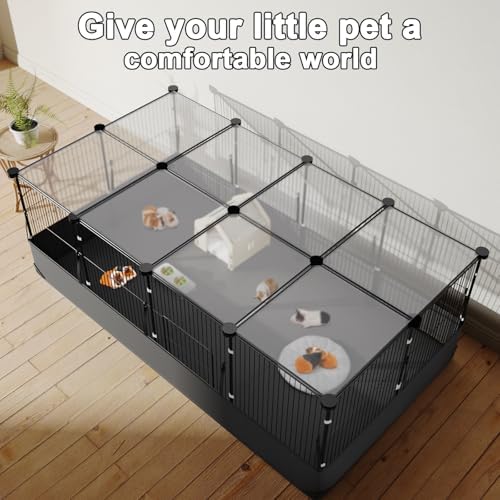 Tresbro Guinea Pig Cage with Top Cover & 12 Panels, Triple Fixing Measures Small Animal Playpen with Waterproof PVC Liner & One-Motion Hooks, 48 x 24 x 16 C&C Grids Cage for Bunny, Hedgehog, Hamster - Image 3