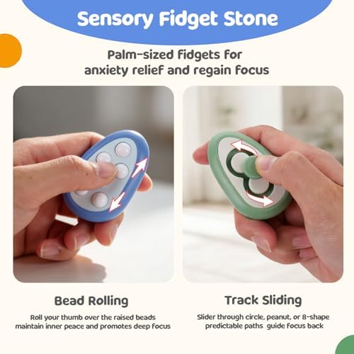 Small Fish pocket sized calming rock held in a hand to demonstrate its discreet size for office stress relief.