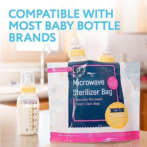 User placing baby bottle inside Impresa steam bag for cleaning