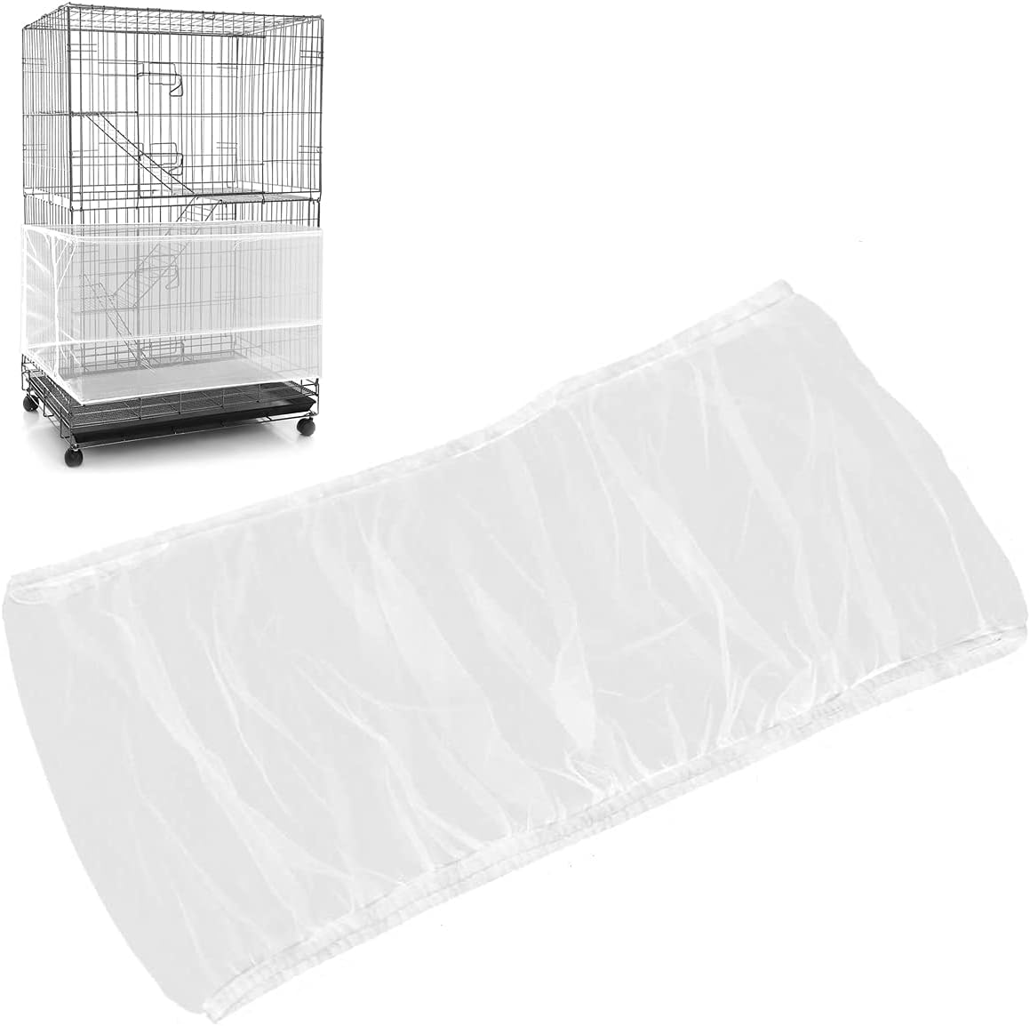 Seed catcher guard deployed on a square bird cage setup