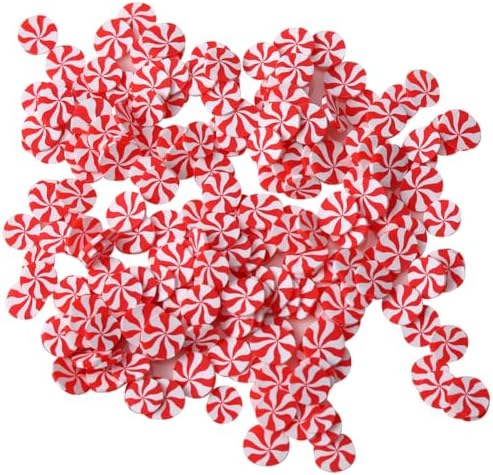Close up of red and white faux peppermint candy slices for crafts