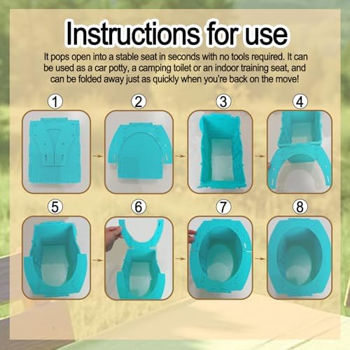 Fuich blue potty seat showing cleaning bag attachment