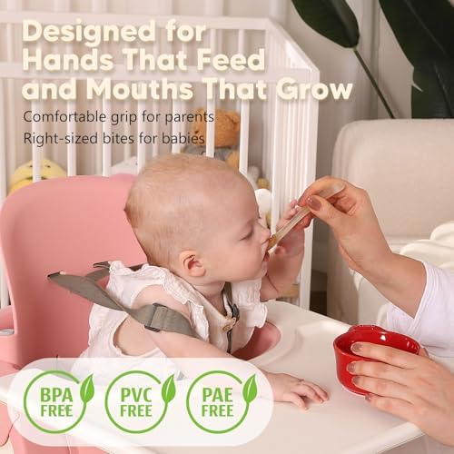 Omnilove baby led weaning supplies set displaying the soft flexible spoon tip close up.