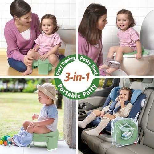 MCGMITT Portable Potty for Kids Travel - Foldable Training Toilet Chair for Toddler Girls with Storage Bags, Potty Training Toilet for Outdoor and Indoor Easy to Clean(Green) - Image 7